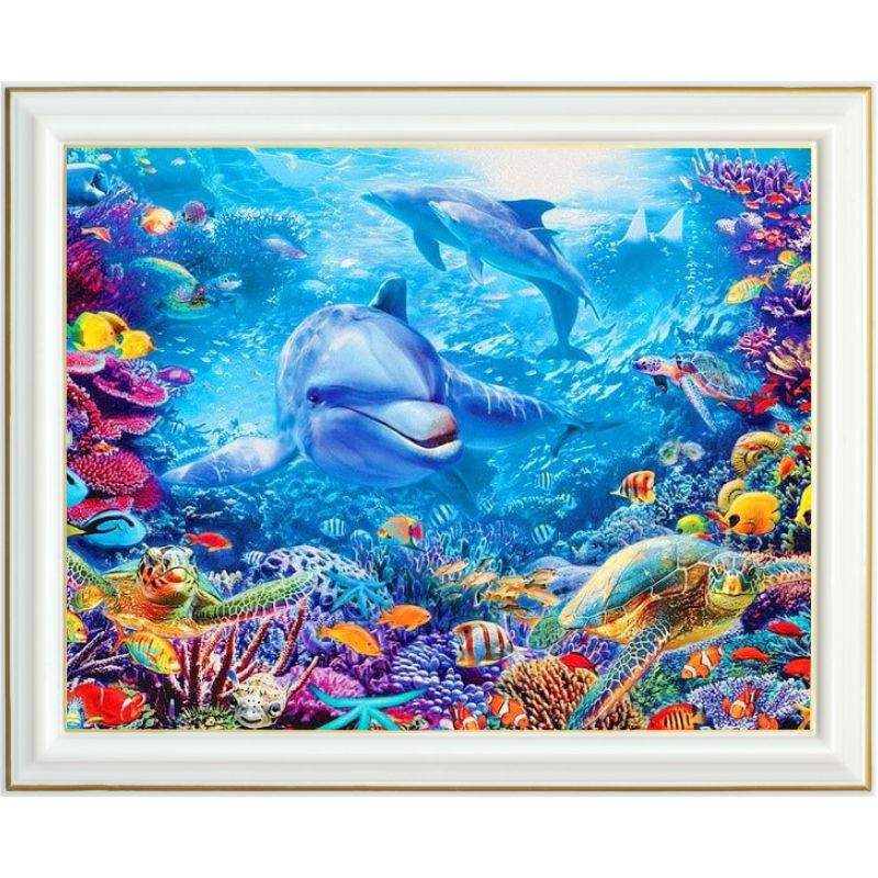 Diamond painting - Dauphins et coraux - 40 x 50 cm