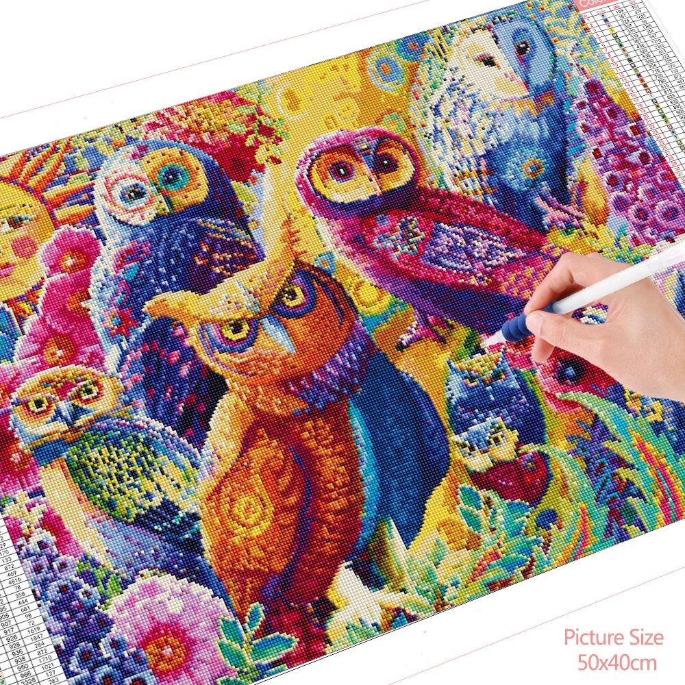 HUACAN-ensemble-de-peintures-d-coratives-en-diamant-5D-broderie-couleur-hibou-mosa-que-d-animaux