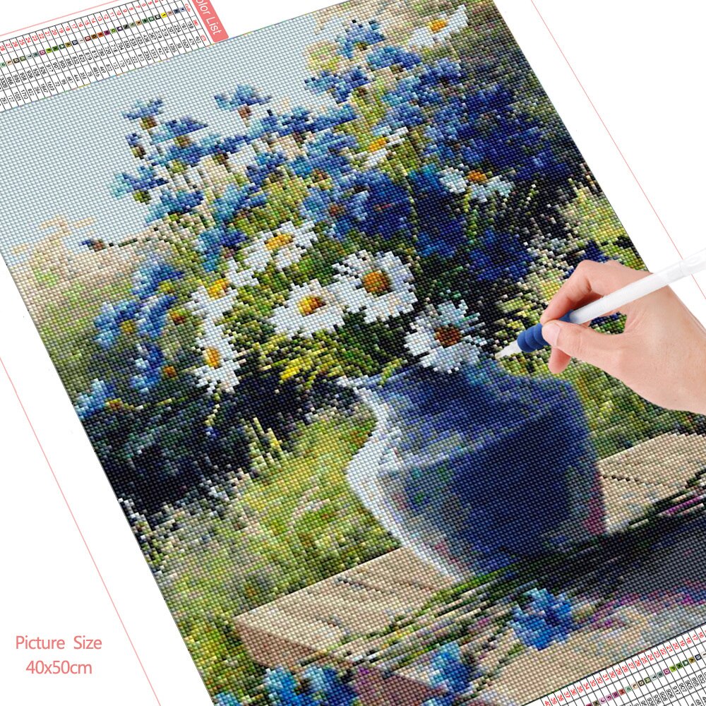 HUACAN-peinture-diamant-5d-bricolage-marguerite-fleur-broderie-mosa-que-Vase-Floral-point-de-croix-cristal