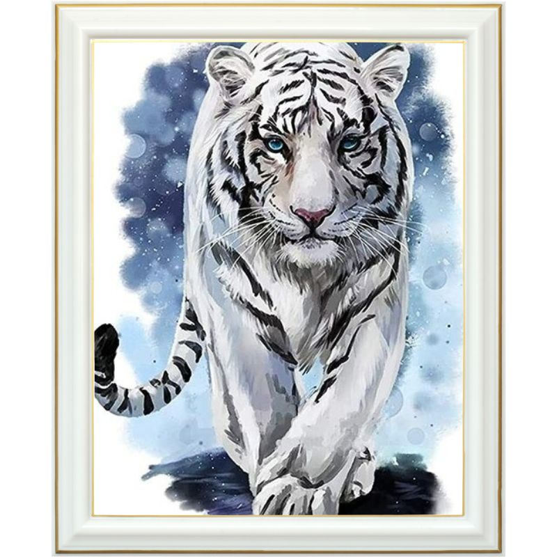 Broderie diamant - Tigre blanc du Bengale - 40 x 50 cm