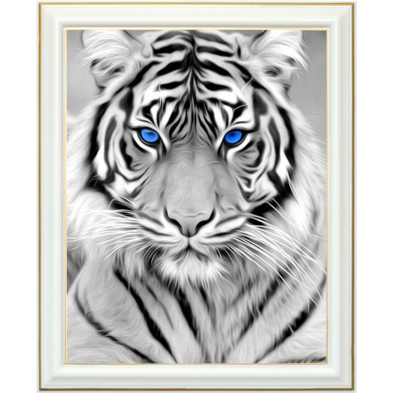 Broderie diamant - Tigre blanc aux yeux bleus - 40 x 50 cm