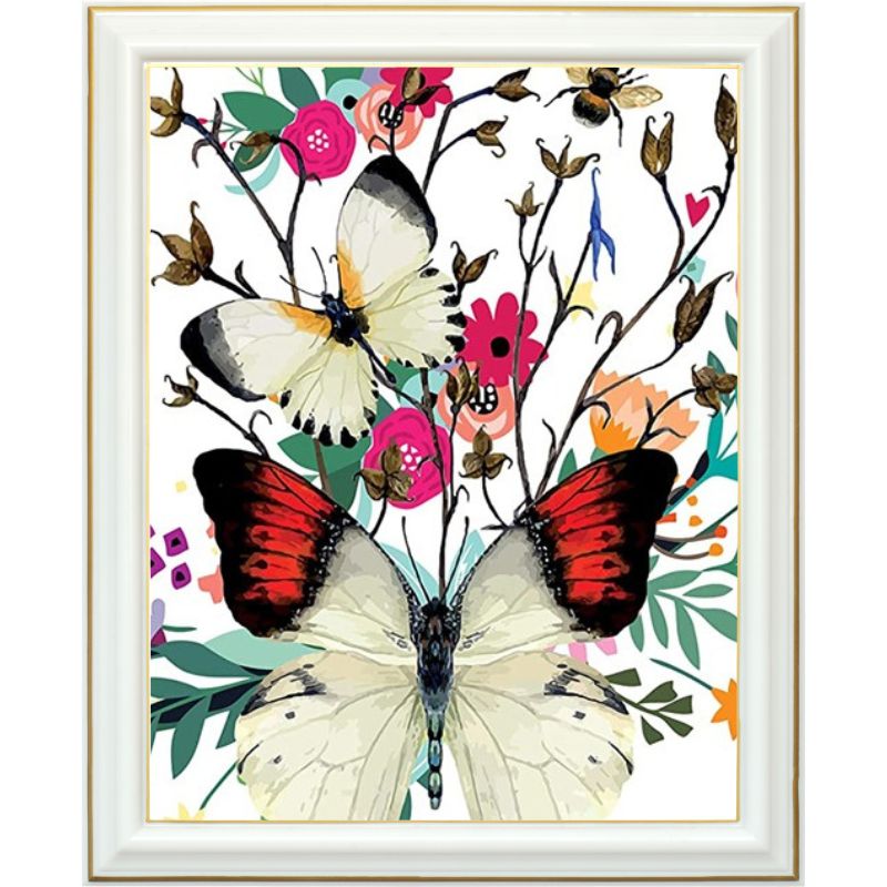 Diamond painting - Papillon rouge et blanc - 40 x 50 cm