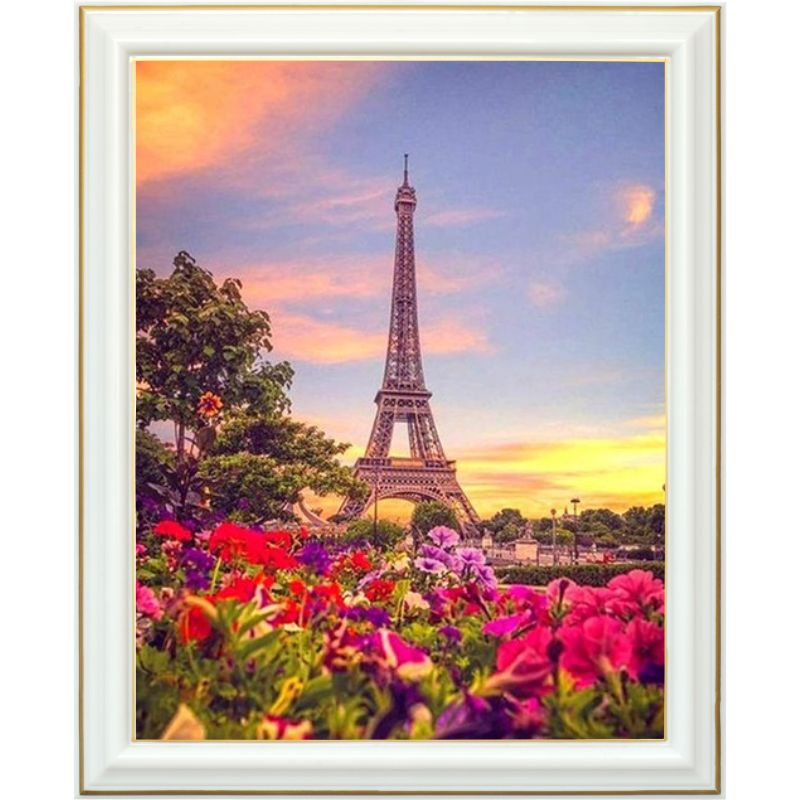 Diamond painting - Tour Eiffel et fleurs roses