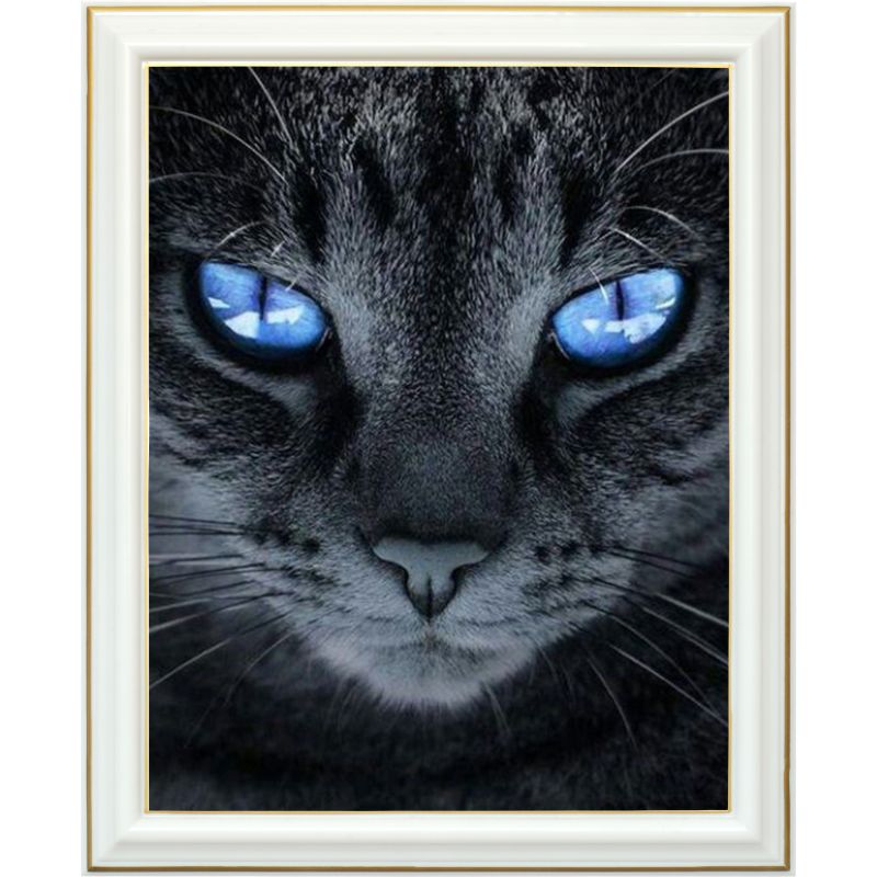 Diamond painting - Chat noir aux yeux bleus - 40 x 50 cm