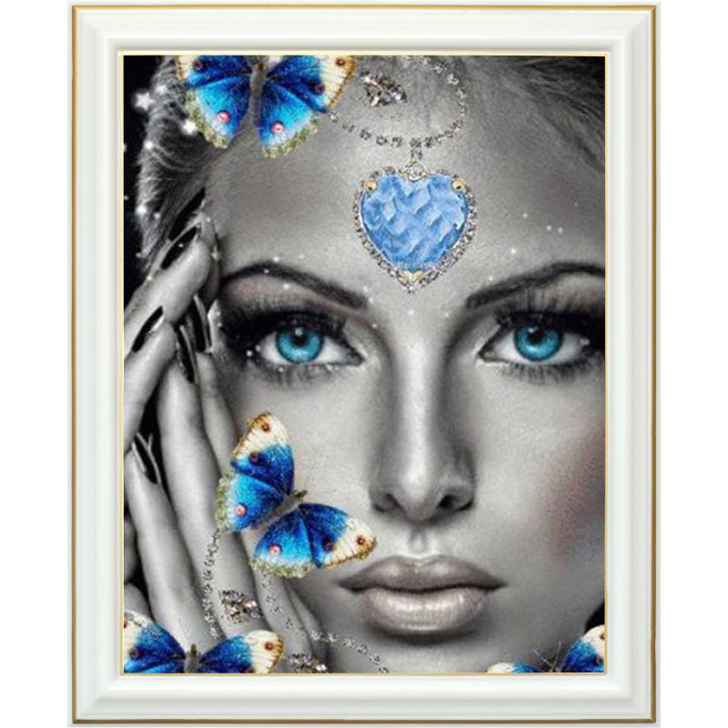 Diamond painting - Femme et papillons bleus