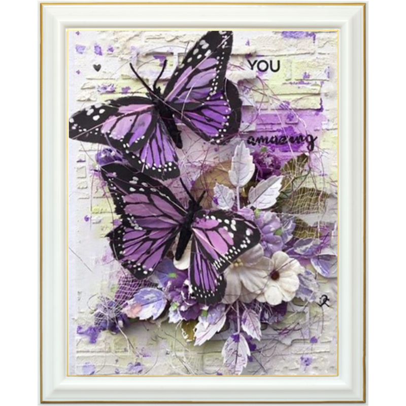 Broderie diamant - Papillons violets - 40 x 50 cm