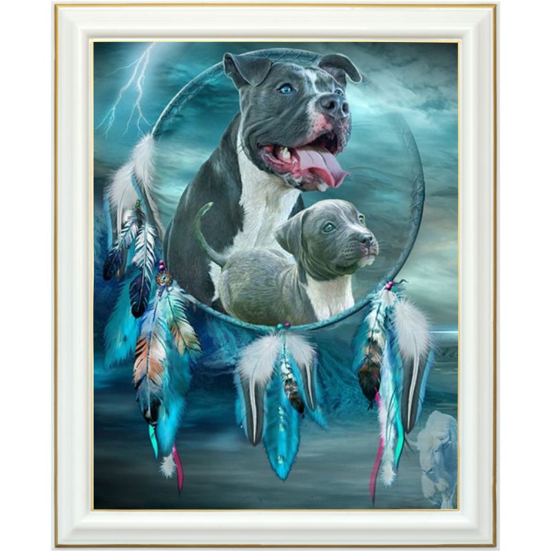 Broderie diamant - Pitbull attrape-rêves