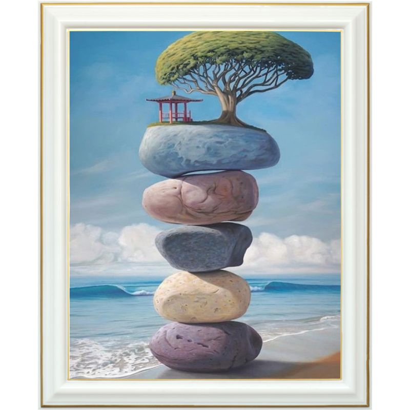 Broderie diamant - Pierres au bord de mer - 40 x 50 cm
