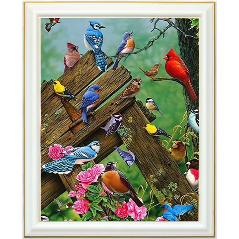 Broderie diamant - Oiseaux de la forêt - 40 x 50 cm