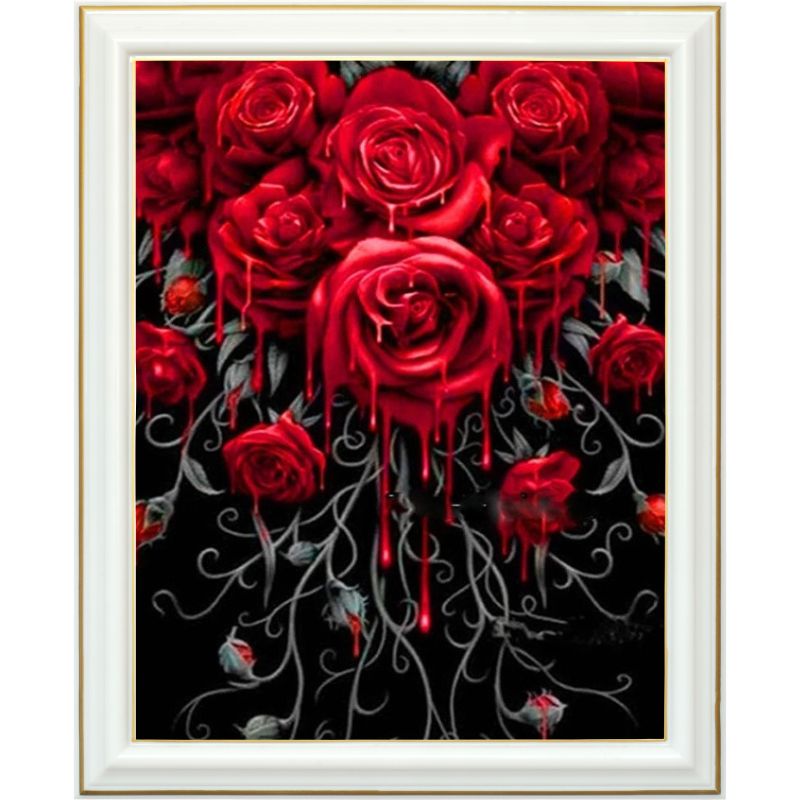 Broderie diamant - Roses rouges ensanglantées 40 x 50 cm