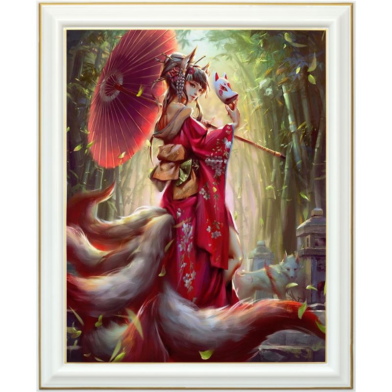 Broderie diamant - Kabuki renard et démon - 40 x 50 cm