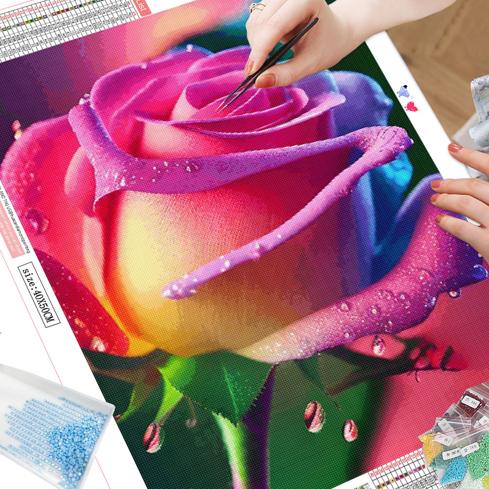 HUACAN-5D-Diamond-Painting-DIY-AB-Flower-Mosaic-Colorful-Rose-Full-Square-Round-Handmade-Grossier-Lework