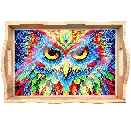 Plateau de service en diamond painting - Hibou