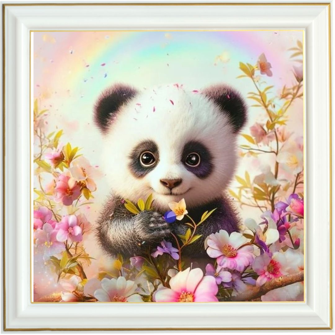 Diamond painting - Panda sous l\'arc-en-ciel
