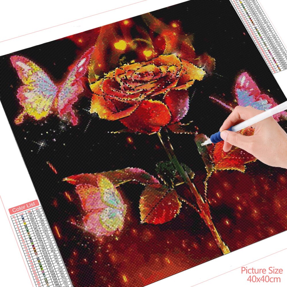 HUACAN-peinture-diamant-th-me-Rose-broderie-compl-te-mosa-que-fantaisie-fleur-papillon-point-de