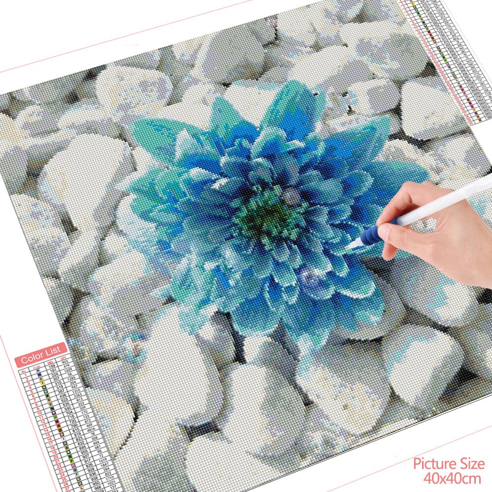 HUACAN-peinture-diamant-pierre-fleur-autocollant-mural-broderie-point-de-croix-mosa-que-florale-bleue-d
