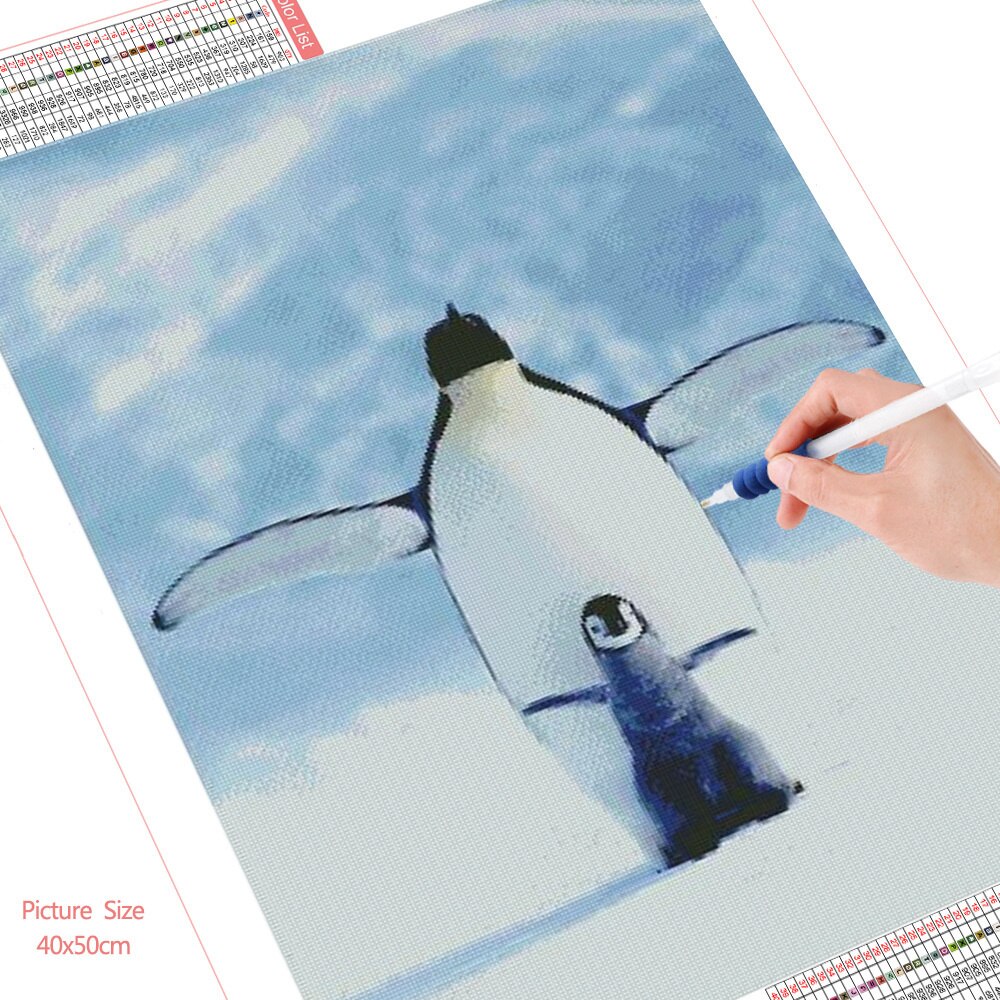 HUACAN-peinture-diamant-pingouin-autocollants-muraux-carr-s-ou-ronds-broderie-mosa-que-d-animaux-neige