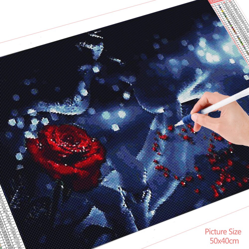 HUACAN-peinture-diamant-th-me-Couple-perceuse-compl-te-broderie-5d-mosa-que-Portrait-Rose-rouge