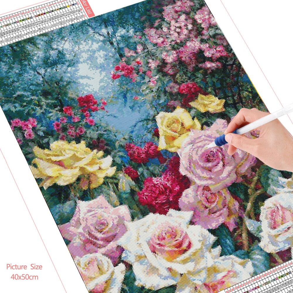 HUACAN-peinture-diamant-Rose-5D-mosa-que-de-fleurs-autocollants-muraux-en-strass-pour-bricolage