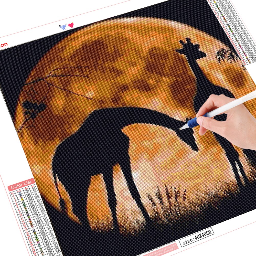 HUACAN-peinture-diamant-th-me-girafe-et-lune-broderie-5D-faire-soi-m-me-images-en