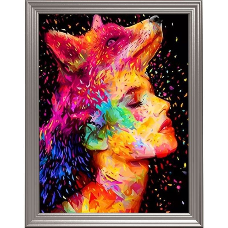 Broderie diamant - Femme loup multicolore