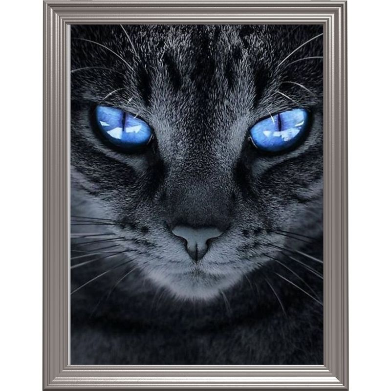 Broderie diamant - Chat noir aux yeux bleus