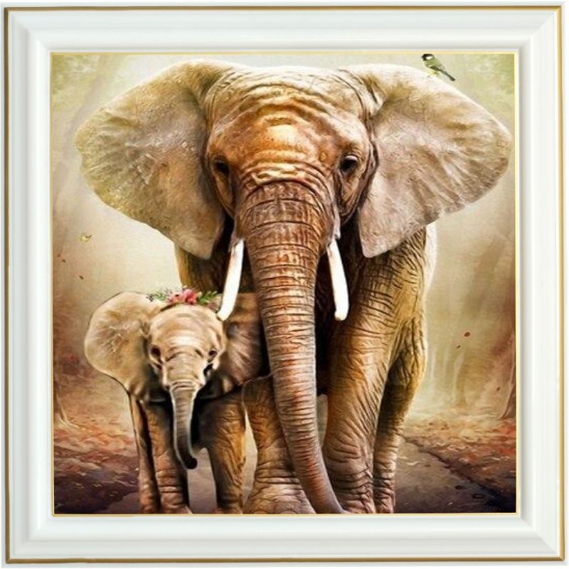 Broderie diamant - Les deux éléphants
