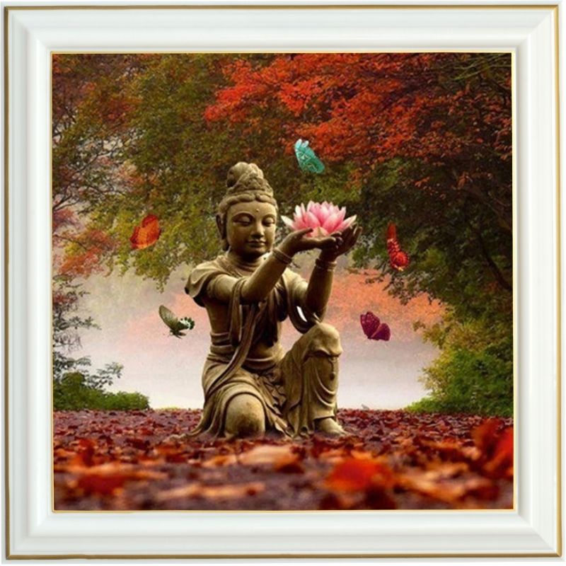 Broderie diamant - Bouddha en automne - 40 x 40 cm