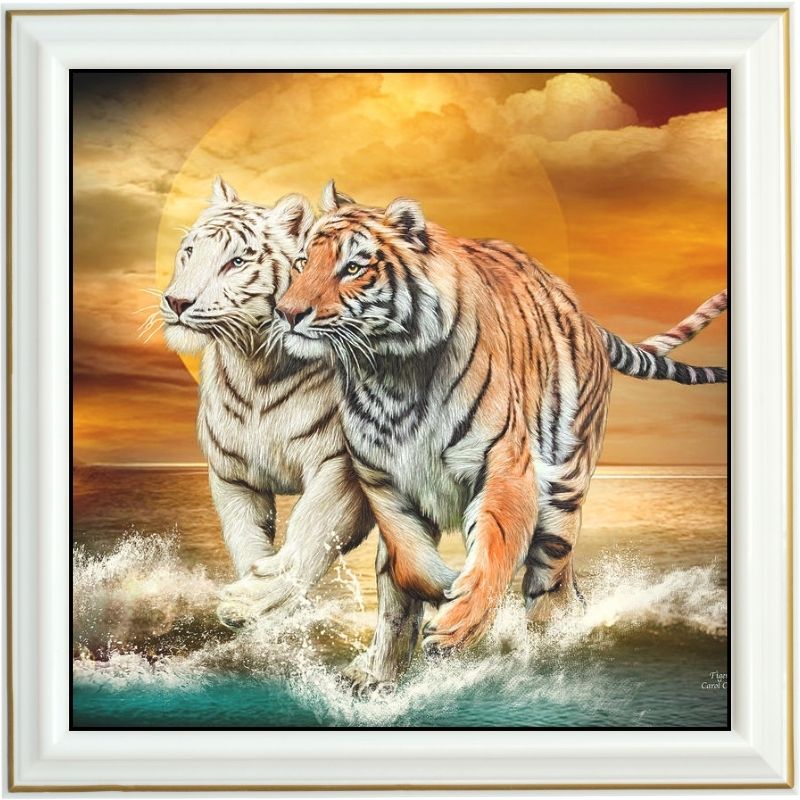 Broderie diamant - Les deux tigres