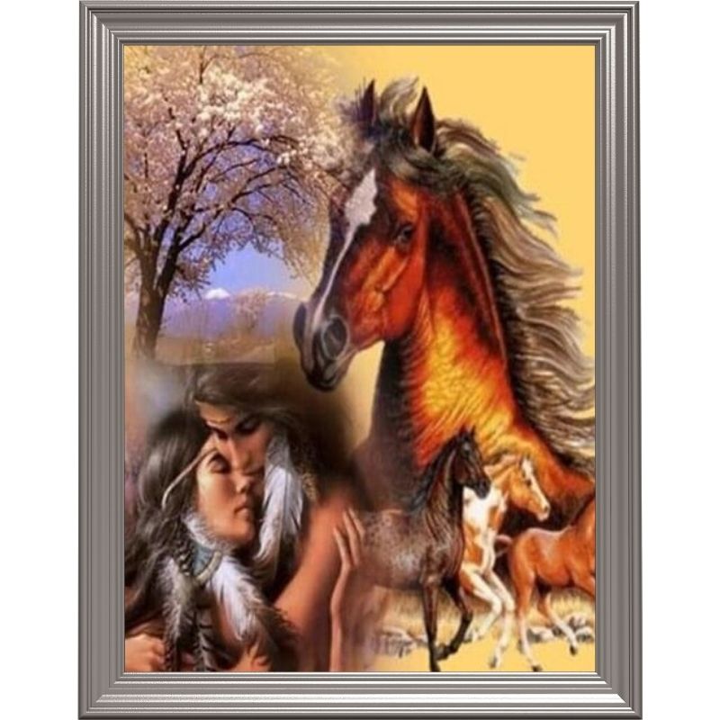 Broderie diamant - Chevaux et couple indien