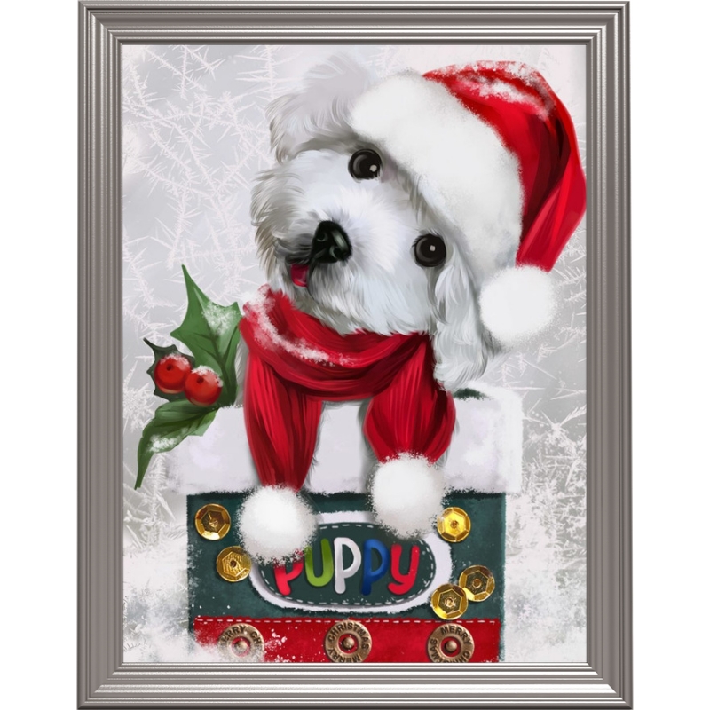 Broderie diamant - Petit chien de Noël