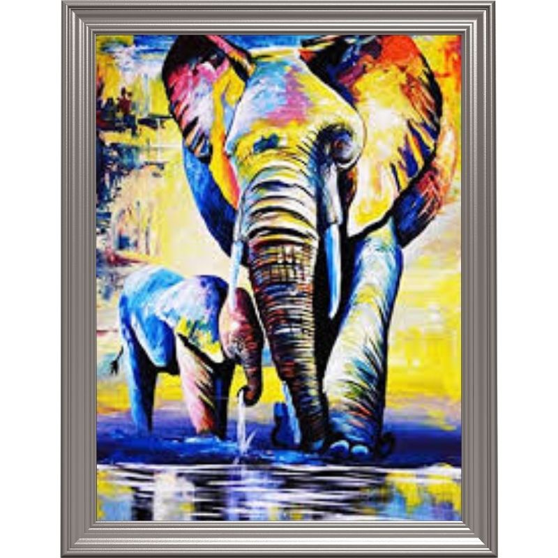 Broderie diamant - Éléphants d\'Afrique multicolores