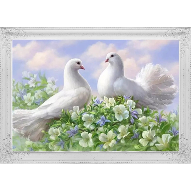 Broderie diamant - Couple de pigeons