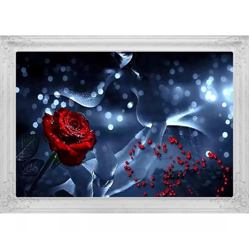 Broderie diamant - Amour et rose rouge