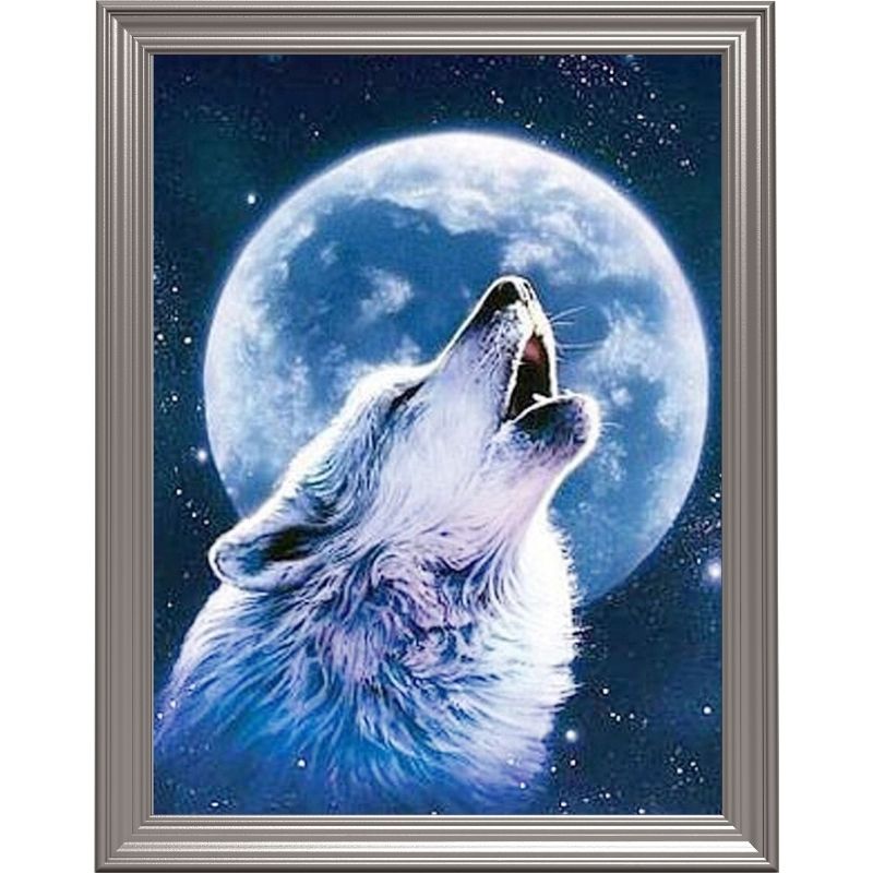 Broderie diamant - Loup blanc et pleine lune