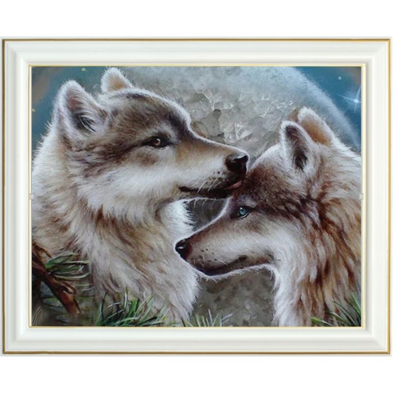 Broderie diamant - Couple de loups - 40 x 50 cm