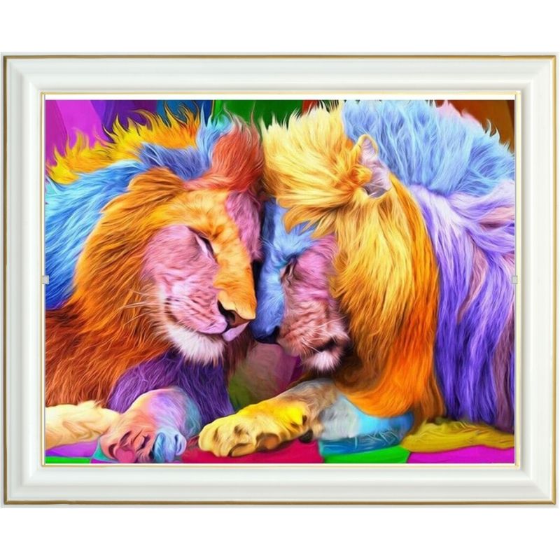 Broderie diamant - Tableau couple lions multicolore