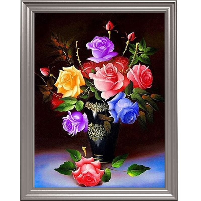 Broderie diamant - Bouquet de roses en vase