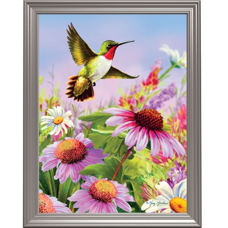 Broderie diamant - Colibri et fleurs pourpres