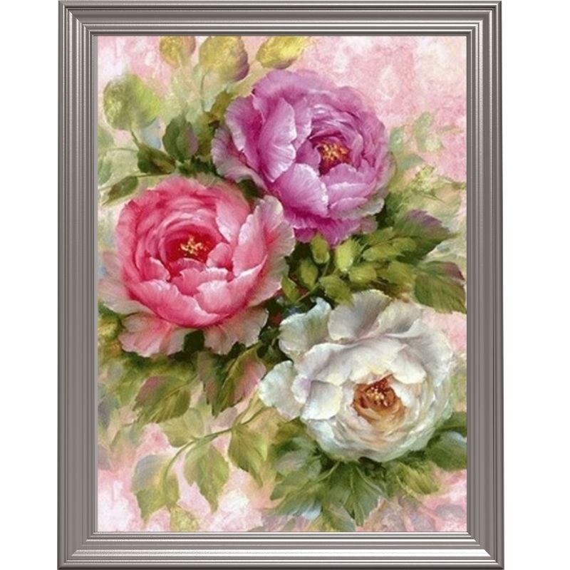 Broderie diamant - Trio de pivoines