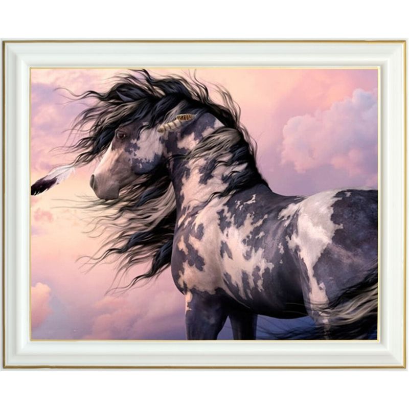 Broderie diamant - Peinture cheval indien - 40 x 50 cm