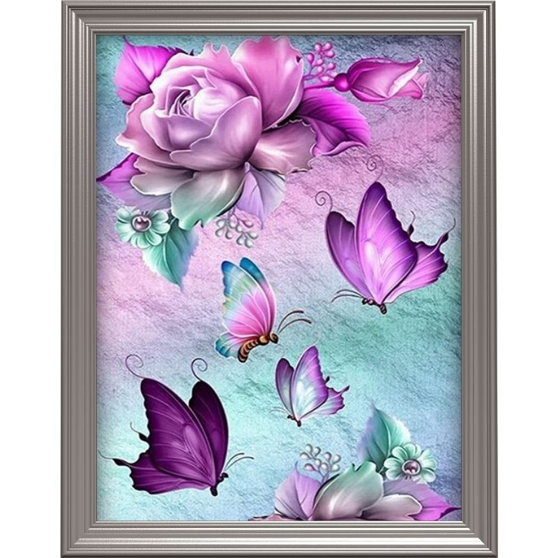 Broderie diamant - Rose et papillon violets
