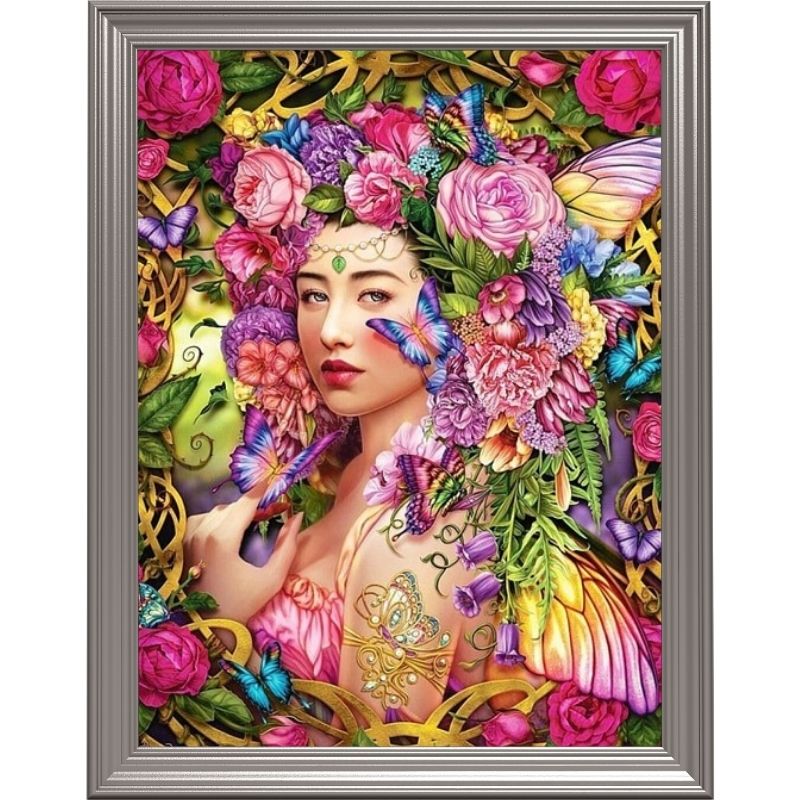 Broderie diamant - Femme et papillons multicolores