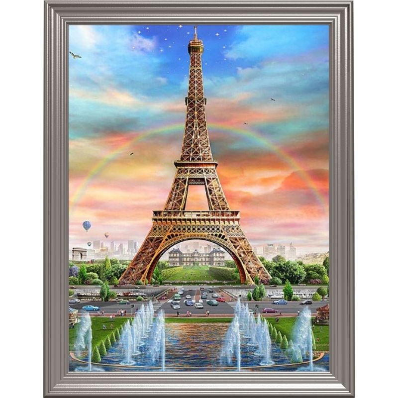 Broderie diamant - Tour Eiffel et arc-en-ciel