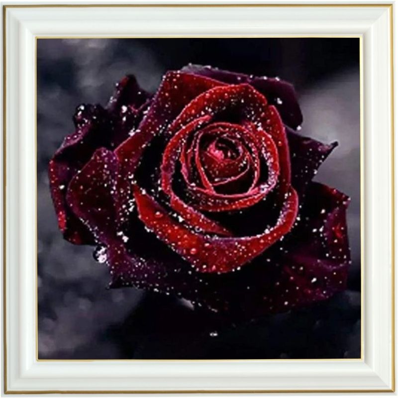 Broderie diamant - Bouton rose rouge