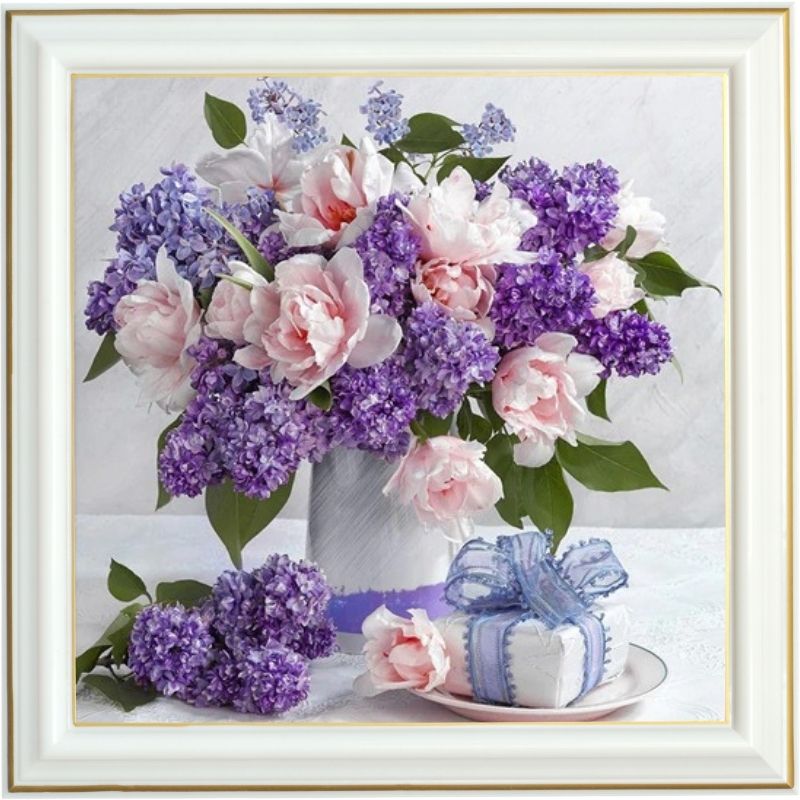 Broderie diamant - Bouquet de lilas et roses