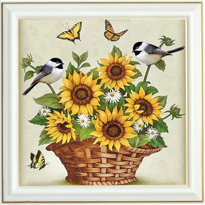 Broderie diamant - Tournesol et oiseaux