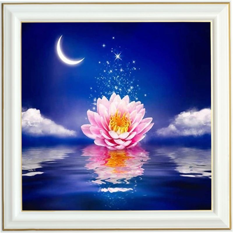 Broderie diamant - Fleur de lotus et lac de lune - 40 x 40 cm