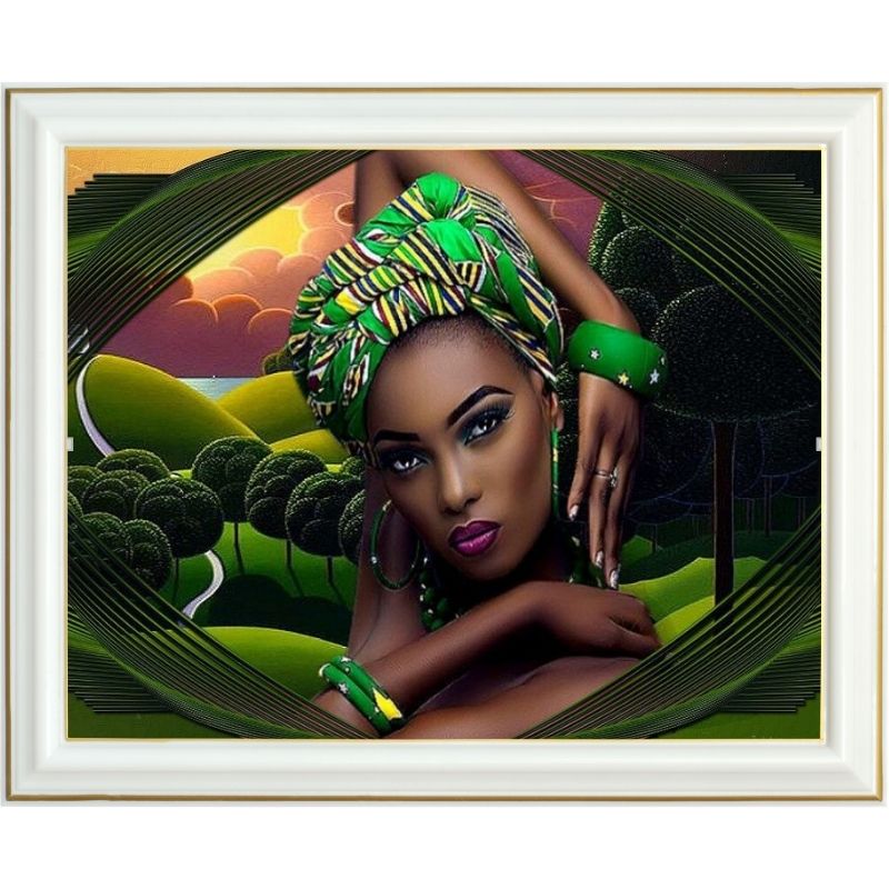 Broderie diamant - Femme africaine et plaine verte