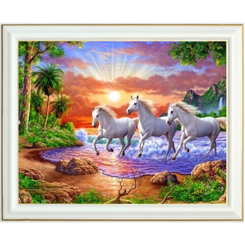 Broderie diamant - Les trois chevaux blancs